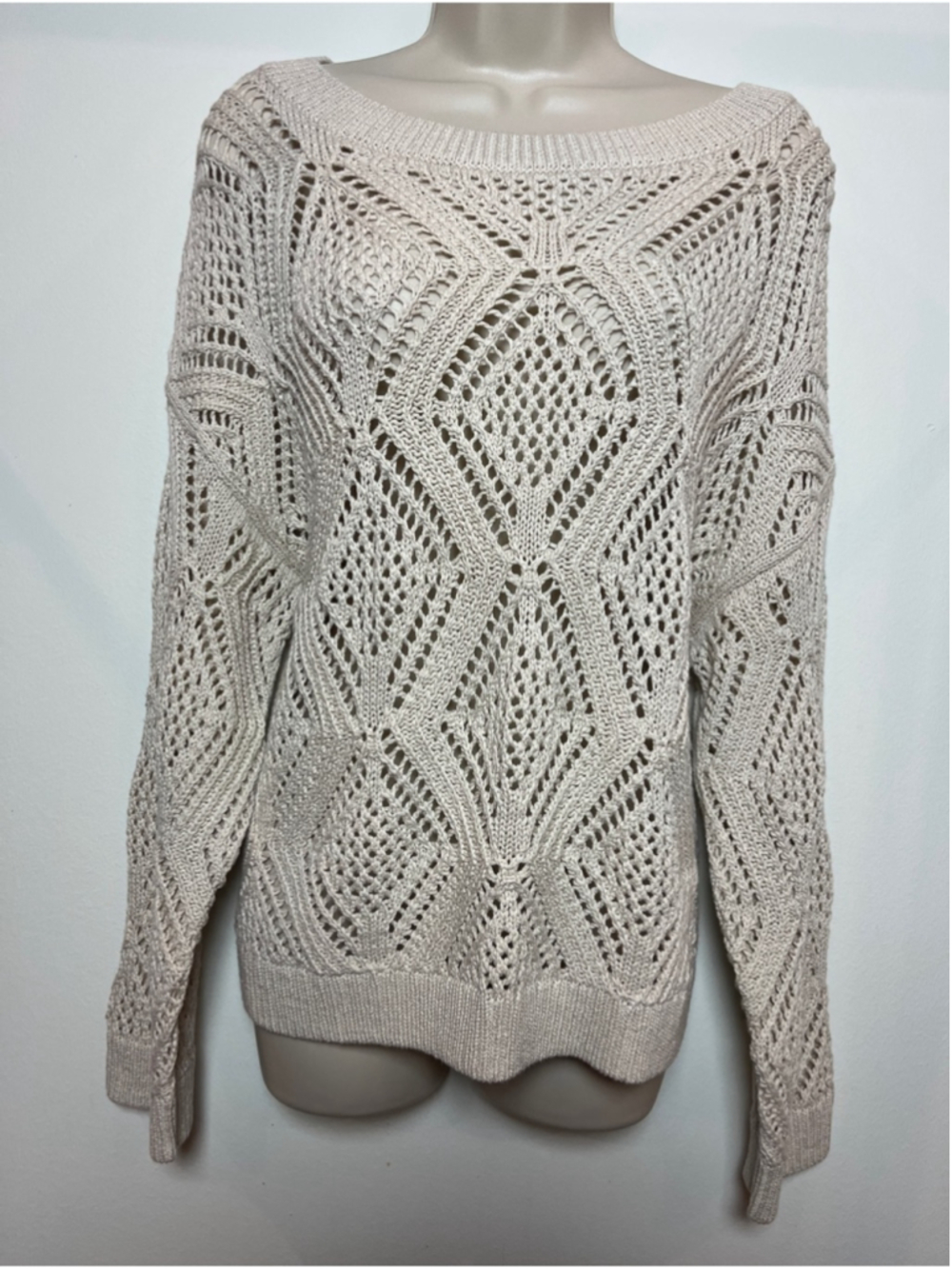 NWT Open-Knit Chunky Sweater Boatneck Preppy Summer Nautical Cottagecore